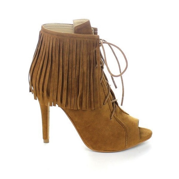 SALE Peep toe fringe lace up heel - Picture 5 of 6